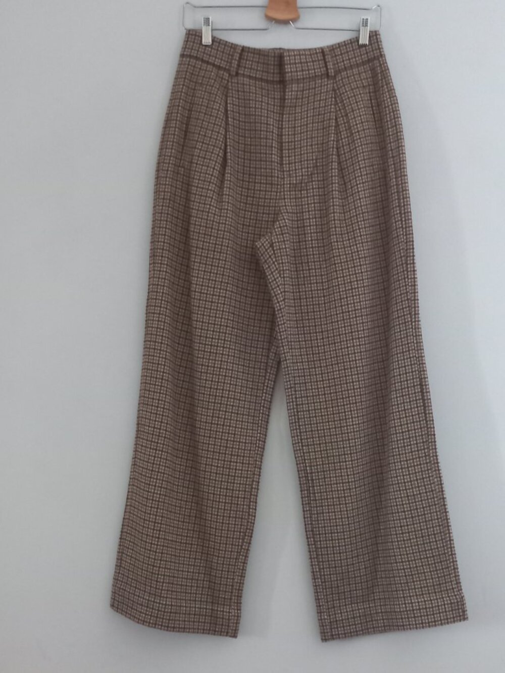 EVERLANE houndstooth wide leg wool blend trousers